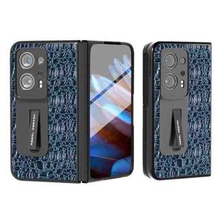 For OPPO Find N2 ABEEL Integrated Genuine Leather Sky Series Phone Case with Holder(Blue)