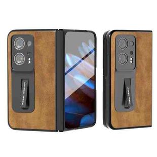 For OPPO Find N2 Integrated Retro Litchi Texture PU Phone Case with Holder(Brown)