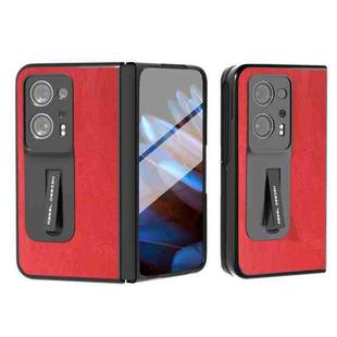 For OPPO Find N2 Integrated Retro Litchi Texture PU Phone Case with Holder(Red)