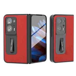 For OPPO Find N2 Integrated Genuine Leather Luolai Series Phone Case with Holder(Red)