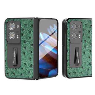 For OPPO Find N2 Integrated Genuine Leather Ostrich Texture Phone Case with Holder(Green)