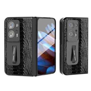 For OPPO Find N2 Integrated  Genuine Leather Weilai Series Phone Case with Holder(Black)