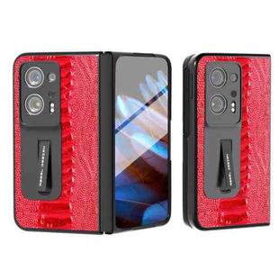 For OPPO Find N2 Integrated  Genuine Leather Weilai Series Phone Case with Holder(Red)