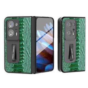 For OPPO Find N2 Integrated  Genuine Leather Weilai Series Phone Case with Holder(Green)