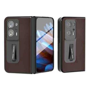 For OPPO Find N2 Integrated Genuine Leather Xiaoya Series Phone Case with Holder(Coffee)