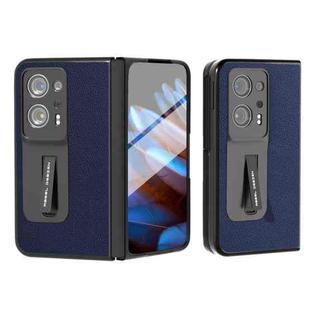 For OPPO Find N2 ABEEL Integrated Black Edge Genuine Leather Mino Phone Case with Holder(Royal Blue)