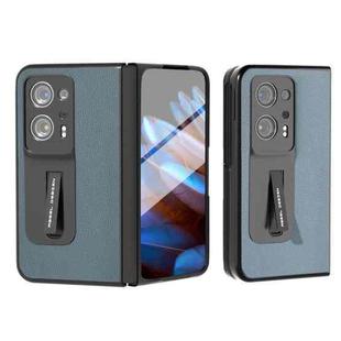 For OPPO Find N2 ABEEL Integrated Black Edge Genuine Leather Mino Phone Case with Holder(Blue)