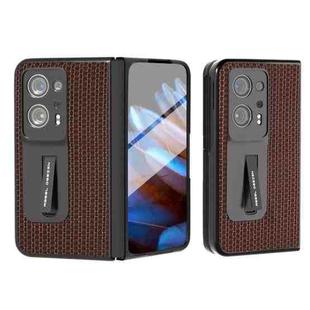 For OPPO Find N2 ABEEL Integrated Genuine Leather Luxury Series Phone Case with Holder(Coffee)