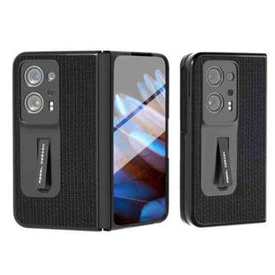 For OPPO Find N2 ABEEL Integrated Genuine Leather Luxury Series Phone Case with Holder(Black)