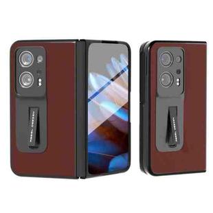 For OPPO Find N2 ABEEL Integrated Genuine Silky Soft ABEEL Phone Case with Holder(Coffee)