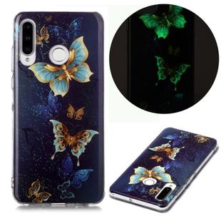 For Huawei P30 Lite Luminous TPU Soft Protective Case(Double Butterflies)
