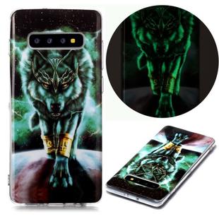 For Samsung Galaxy S10+ Luminous TPU Soft Protective Case(Ferocious Wolf)