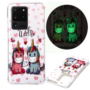 For Samsung Galaxy S20 Ultra Luminous TPU Soft Protective Case(Couple Unicorn)