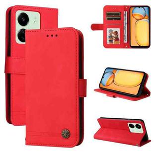 For Xiaomi Redmi 13C 4G Skin Feel Life Tree Metal Button Leather Phone Case(Red)