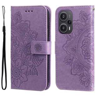 For Xiaomi Redmi Poco F5 7-petal Flowers Embossing Leather Phone Case(Light Purple)