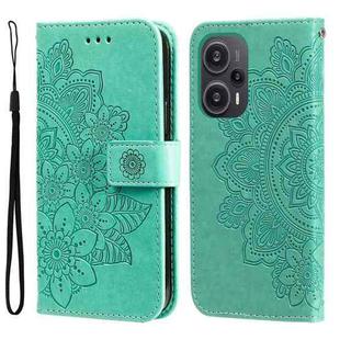 For Xiaomi Redmi Poco F5 7-petal Flowers Embossing Leather Phone Case(Green)