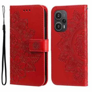 For Xiaomi Redmi Poco F5 7-petal Flowers Embossing Leather Phone Case(Red)