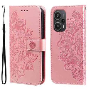 For Xiaomi Redmi Poco F5 7-petal Flowers Embossing Leather Phone Case(Rose Gold)