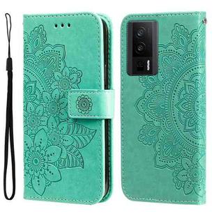 For Xiaomi Redmi K60 / K60 Pro 7-petal Flowers Embossing Leather Phone Case(Green)