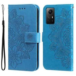 For Xiaomi Redmi Note 12S 4G 7-petal Flowers Embossing Leather Phone Case(Blue)