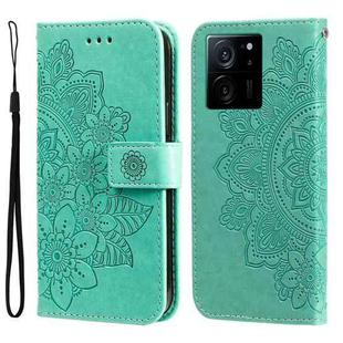 For Xiaomi 13T / Redmi K60 Ultra 7-petal Flowers Embossing Leather Phone Case(Green)