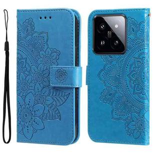 For Xiaomi 14 Pro 7-petal Flowers Embossing Leather Phone Case(Blue)