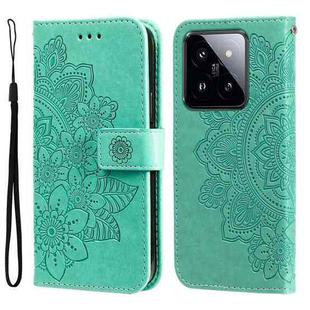 For Xiaomi 14 Pro 7-petal Flowers Embossing Leather Phone Case(Green)