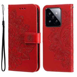 For Xiaomi 14 Pro 7-petal Flowers Embossing Leather Phone Case(Red)