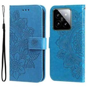 For Xiaomi 14 7-petal Flowers Embossing Leather Phone Case(Blue)