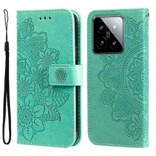 For Xiaomi 14 7-petal Flowers Embossing Leather Phone Case(Green)