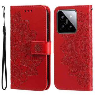 For Xiaomi 14 7-petal Flowers Embossing Leather Phone Case(Red)