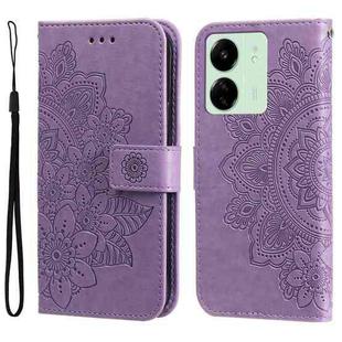 For Xiaomi Redmi 13C 4G 7-petal Flowers Embossing Leather Phone Case(Light Purple)