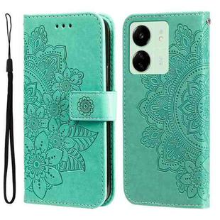 For Xiaomi Redmi 13C 4G 7-petal Flowers Embossing Leather Phone Case(Green)