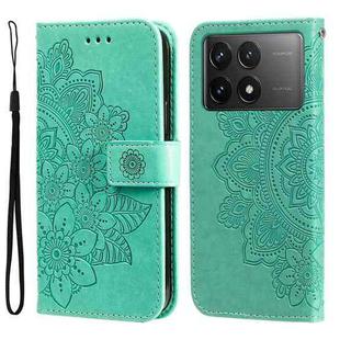 For Xiaomi Redmi K70 / K70 Pro 7-petal Flowers Embossing Leather Phone Case(Green)