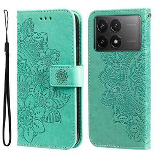 For Xiaomi Redmi K70E 7-petal Flowers Embossing Leather Phone Case(Green)