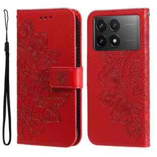 For Xiaomi Redmi K70E 7-petal Flowers Embossing Leather Phone Case(Red)