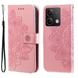 For Xiaomi Redmi Note13 5G Global 7-petal Flowers Embossing Leather Phone Case(Rose Gold)