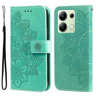 For Xiaomi Redmi Note13 4G 7-petal Flowers Embossing Leather Phone Case(Green)