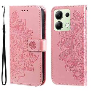 For Xiaomi Redmi Note13 4G 7-petal Flowers Embossing Leather Phone Case(Rose Gold)