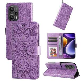 For Xiaomi Redmi Poco F5 Embossed Sunflower Leather Phone Case(Purple)