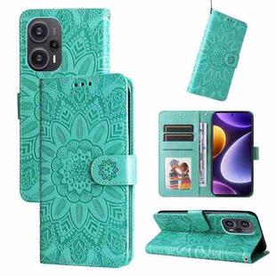 For Xiaomi Redmi Poco F5 Embossed Sunflower Leather Phone Case(Green)