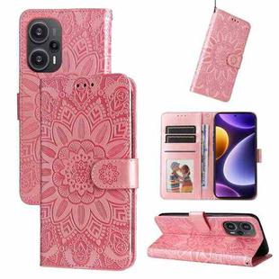 For Xiaomi Redmi Poco F5 Embossed Sunflower Leather Phone Case(Rose Gold)