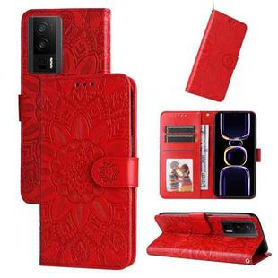 For Xiaomi Redmi K60 / K60 Pro Embossed Sunflower Leather Phone Case(Red)
