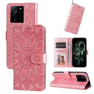 For Xiaomi 13T / Redmi K60 Ultra Embossed Sunflower Leather Phone Case(Rose Gold)