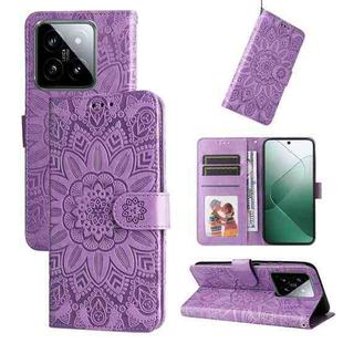 For Xiaomi 14 Embossed Sunflower Leather Phone Case(Purple)