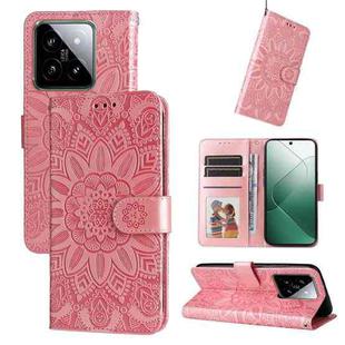 For Xiaomi 14 Embossed Sunflower Leather Phone Case(Rose Gold)