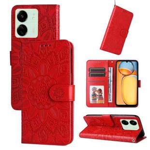 For Xiaomi Redmi 13C 4G Embossed Sunflower Leather Phone Case(Red)