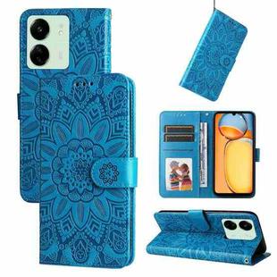 For Xiaomi Redmi 13C 4G Embossed Sunflower Leather Phone Case(Blue)