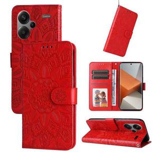 For Xiaomi Redmi Note13 Pro+ 5G Global Embossed Sunflower Leather Phone Case(Red)