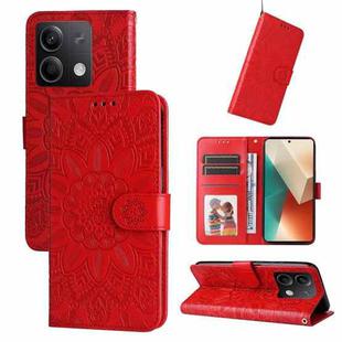 For Xiaomi Redmi Note13 5G Global Embossed Sunflower Leather Phone Case(Red)